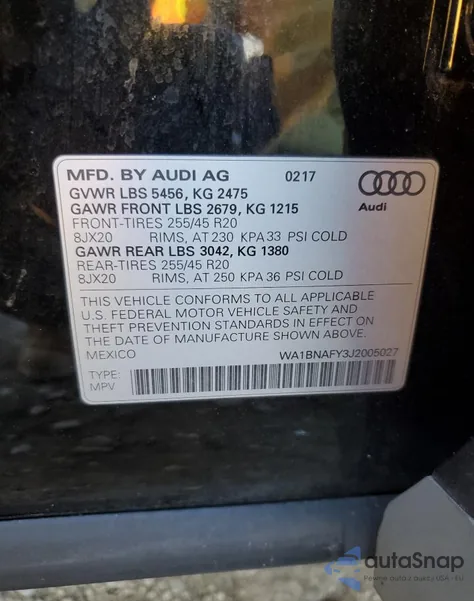 2018 Audi Q5 Premium Plus из США, поврежденный, VIN WA1BNAFY3J2005027